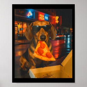 Grappige coole dachshund met pizzapunt meme eten poster