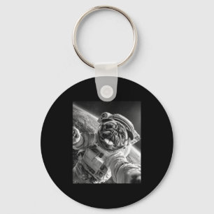 Grappige Coole Pug Ruimtevaarder Ruimte Selfie Kos Sleutelhanger