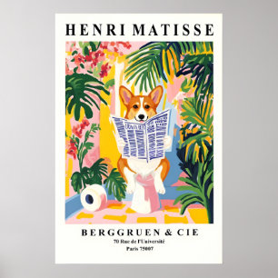 Grappige Corgi-badkamerprint Matisse-stijl hond aa Poster