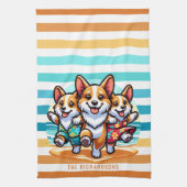 Grappige Corgi Dogs gepersonaliseerde  kustlijn Theedoek (Verticaal)