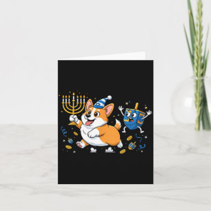 Grappige Corgi Dreidel Menorah Hanukkah Kinderen V Kaart