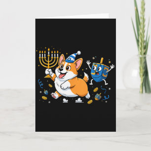 Grappige Corgi Dreidel Menorah Hanukkah Kinderen V Kaart