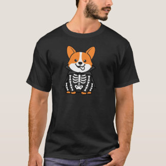 Grappige Corgi Halloween Skelet Vampier Cape Hond T-shirt