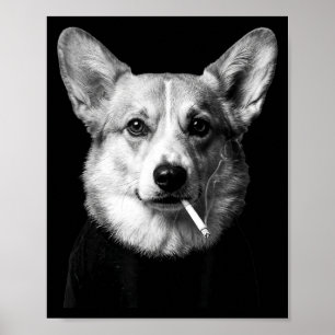 Grappige corgi-hond die meme rookt, rokende hond m poster