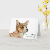 Grappige Corgi Hond Happy Birthday Dapper Kaart (Gele Bloem)