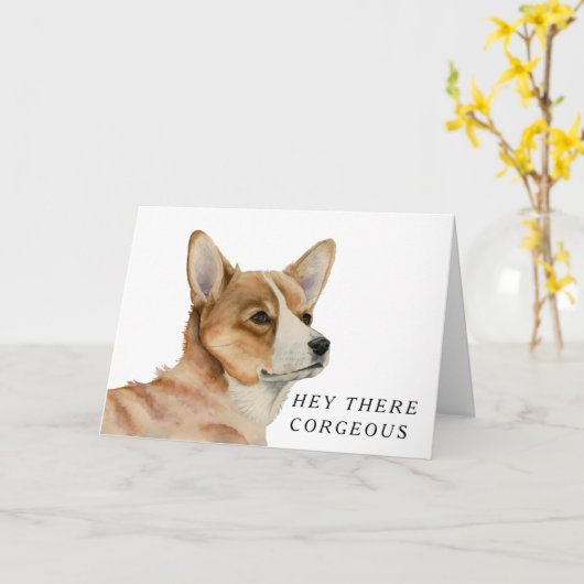 Grappige Corgi Hond Happy Birthday Dapper Kaart (Gele Bloem)