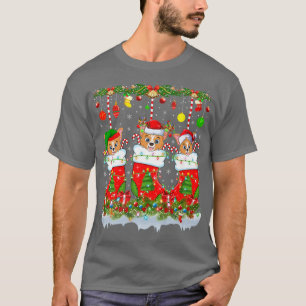 Grappige Corgi-hond in Kerst-sokken Lichtjes Kerst T-shirt
