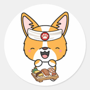 Grappige corgi hond is een sushi chef ronde sticker