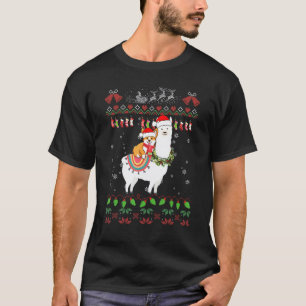 Grappige Corgi Hond Rijdt Lama Kerstman Vreselijke T-shirt