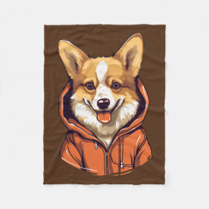 Grappige Corgi met Hoodie Fleece Deken