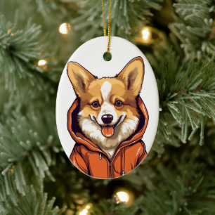 Grappige Corgi met Hoodie Keramisch Ornament