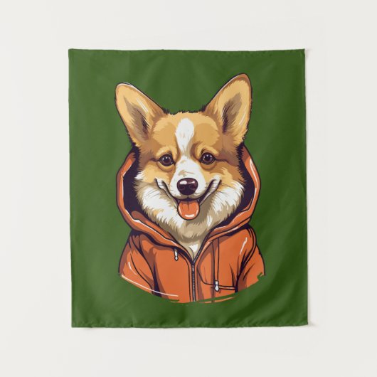 Grappige Corgi met Hoodie Wandkleed (Voorkant)
