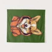 Grappige Corgi met Hoodie Wandkleed (Voorkant (horizontaal))