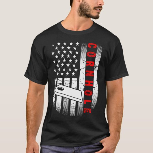 Grappige Cornhole Amerikaanse vlag T-shirt (Voorkant)