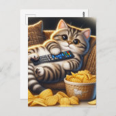 Grappige Couch Potato Cat Remote en Chips Briefkaart (Voorkant / Achterkant)