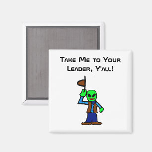 Grappige Cowboy Alien Cartoon met UFO-ontvoering Magneet