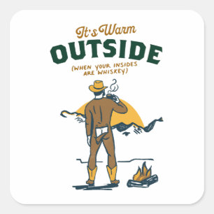 Grappige Cowboy die Whisky Drinkt Vierkante Sticker