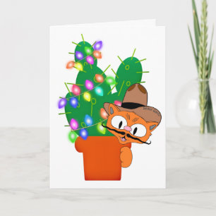 Grappige Cowboy Kat Kerst Kaart