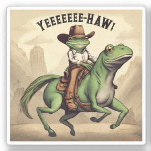 Grappige cowboy kikker rijden freaky paard geperso sticker
