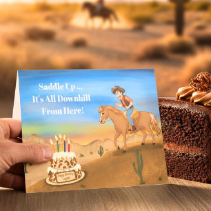 Grappige Cowboy op Paard Verjaardag Kaart