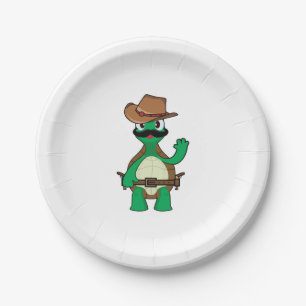Grappige cowboy schildpad sherrif papieren bordje