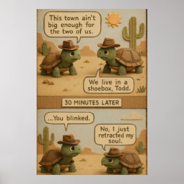 Grappige Cowboy Turtles Desert Standoff Comic Poster