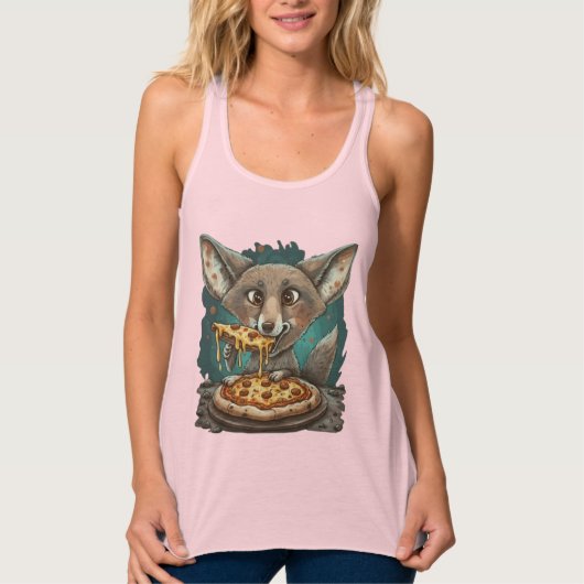 Grappige coyote eten pizza tanktop (Voorkant)