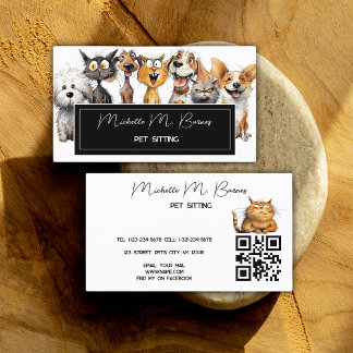 Grappige Crazy Cats Honden Pet Sitter QR Code Wit Visitekaartje
