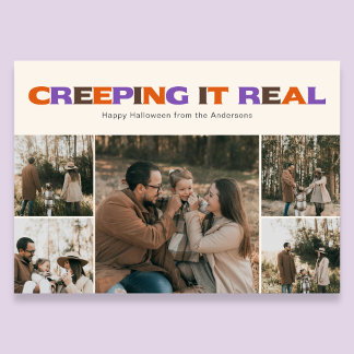 Grappige Creeping It Real Halloween-foto vakantie Feestdagenkaart