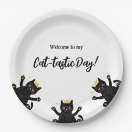 Grappige Crown Black Cat Verjaardag Papieren Bordje