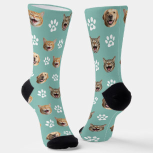 Grappige Custom Dog & Cat 3 Foto's met Paw Prints Sokken