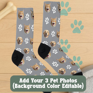 Grappige Custom Dog & Cat 3 Foto's met Paw Prints Sokken