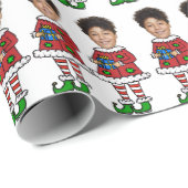 Grappige Custom Face Foto Elf Kerstmis Cadeaupapier (Rol Hoek)
