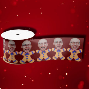 Grappige Custom Face Foto Gingerbread Mannen Kerst Lint