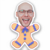 Grappige Custom Face Foto Gingerbread Mannen Kerst Sticker (Voorkant)