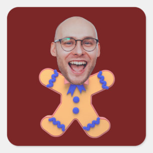 Grappige Custom Face Foto Gingerbread Mannen Kerst Vierkante Sticker