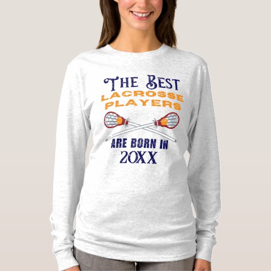 Grappige Custom Lacrosse Geboorte Jaar Verjaardag T-shirt (Voorkant)