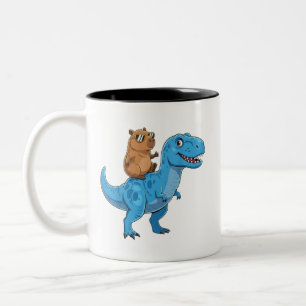 Grappige Cute Capybara Rijdend op Dinosaur T Rex D Tweekleurige Koffiemok
