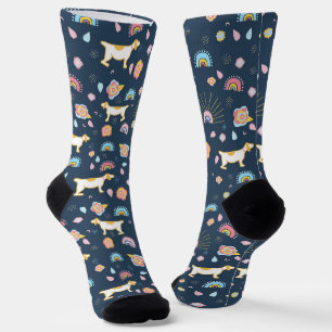 Grappige Cute Hond en Regenboog Patroon Blauw Sokken