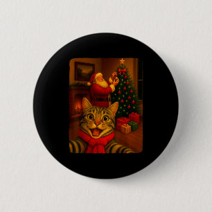 Grappige Cute Kat Selfie Met Sinterklaas Kerstmis Ronde Button 5,7 Cm