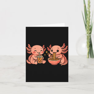 Grappige Cute Kawaii Axolotl Eet Ramen Noedels Kaart