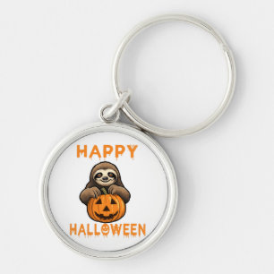 Grappige Cute Luiaard met Pompoen Sleutelhanger