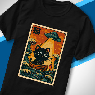 Grappige Cute UFO Visserij Kat Retro Japanse Golf  T-shirt