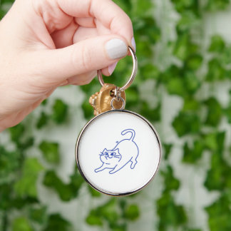 Grappige Cute Witte Kat Doodle Karakter Sleutelhanger