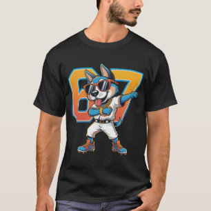 Grappige Dabbing Blauwe Hond 67 Honkbal Sportfan G T-shirt