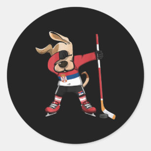 Grappige Dabbing Hond Servië IJshockey Fans T-shir Ronde Sticker