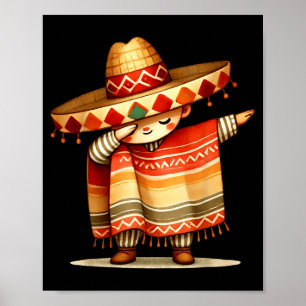Grappige Dabbing Mexicaanse Poncho Sombrero Cinco Poster