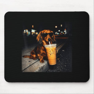 Grappige dachshond drinkt ijskoude koffie schattig muismat