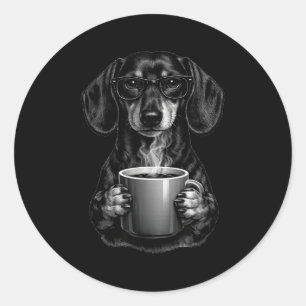 Grappige dachshond koffieliefhebber slimme wiener ronde sticker