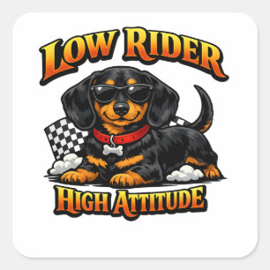 Grappige Dachshond Laag Rijdend, Hoge Attitude Vierkante Sticker